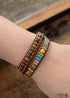 Boho Bracelet, 2 Layers Leather Wrap Bracelet, Crystal Brown Stone